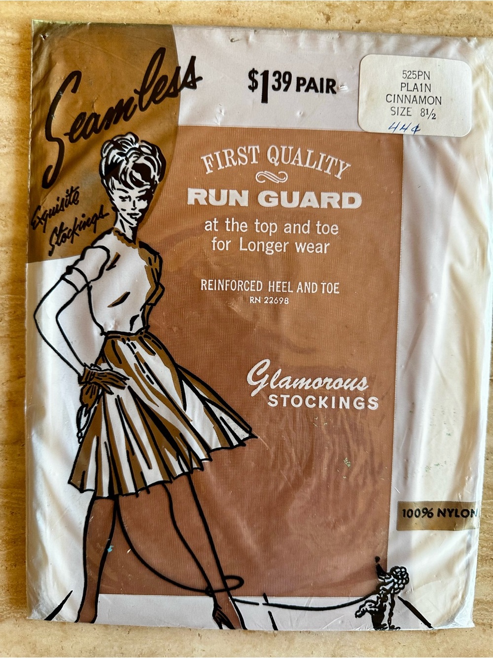 Vintage 1960’s Deadstock NIP Glamorous Stockings Cinnamon Size 8 1/2 wear, prop